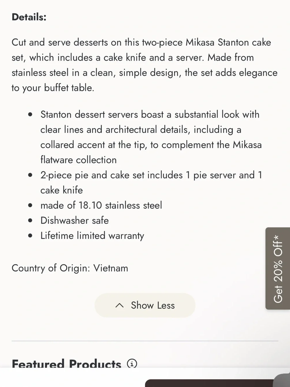 Mikasa Stanton Dessert Set in stainless stell cake servers